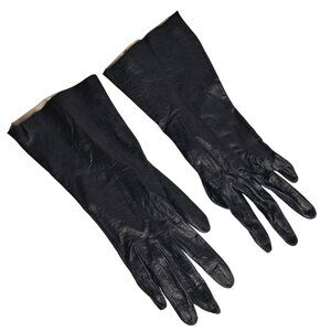 Vintage Black Leather Evening/Formal Gloves Size 7 Star Marking Guantlet Cuff